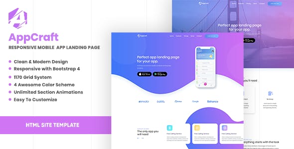 AppCraft - Creative Template for Mobile App Landing Page